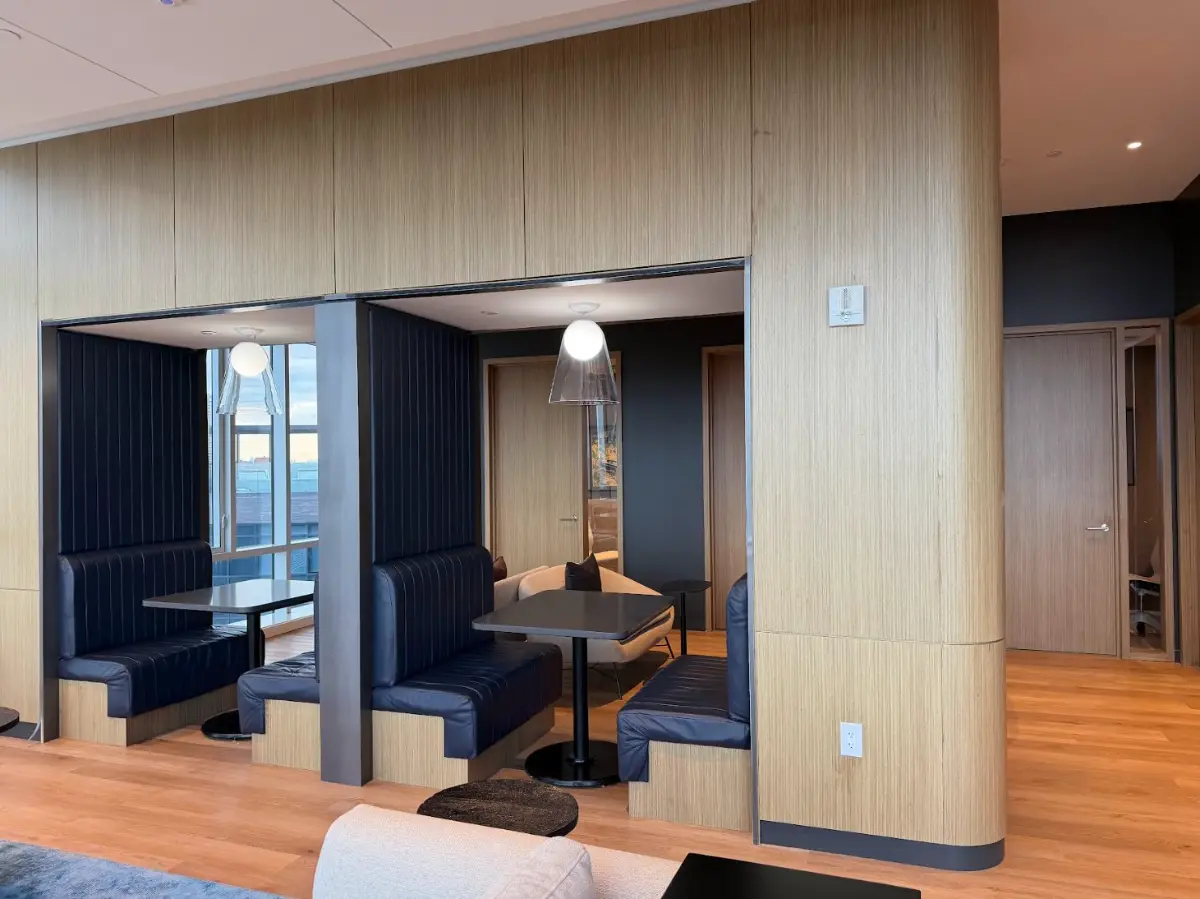 Corporate workspace booths cleaned and reset